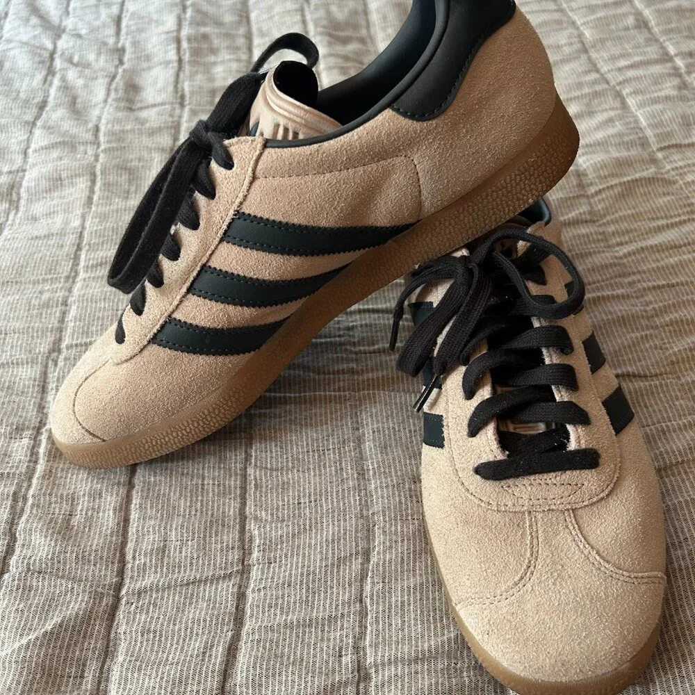 adidas Gazelle Beige with Black Stripes Women's Sneakers